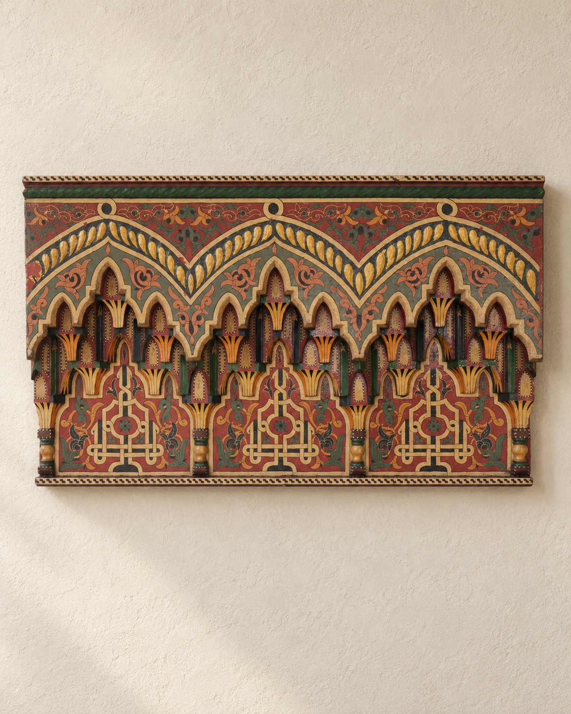 Panneau mural ancien peint à la main – Pièce unique 80 × 47 × 7 cm