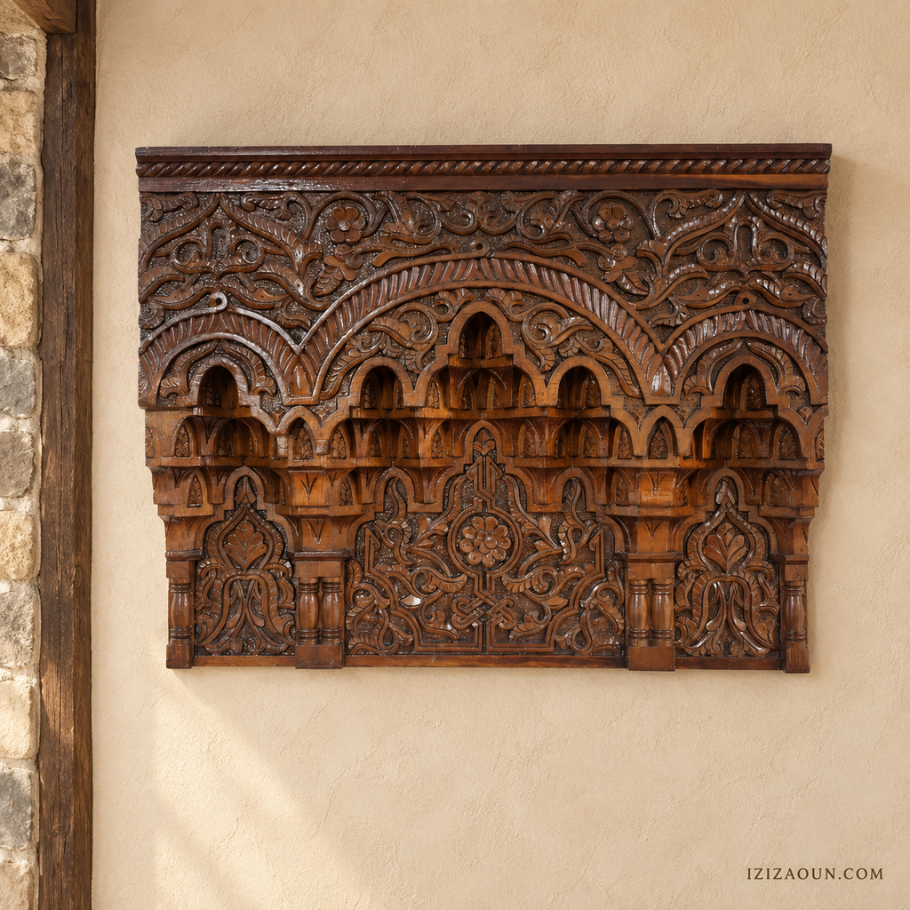 Grand panneau mural en bois sculpté – 85 × 66 cm