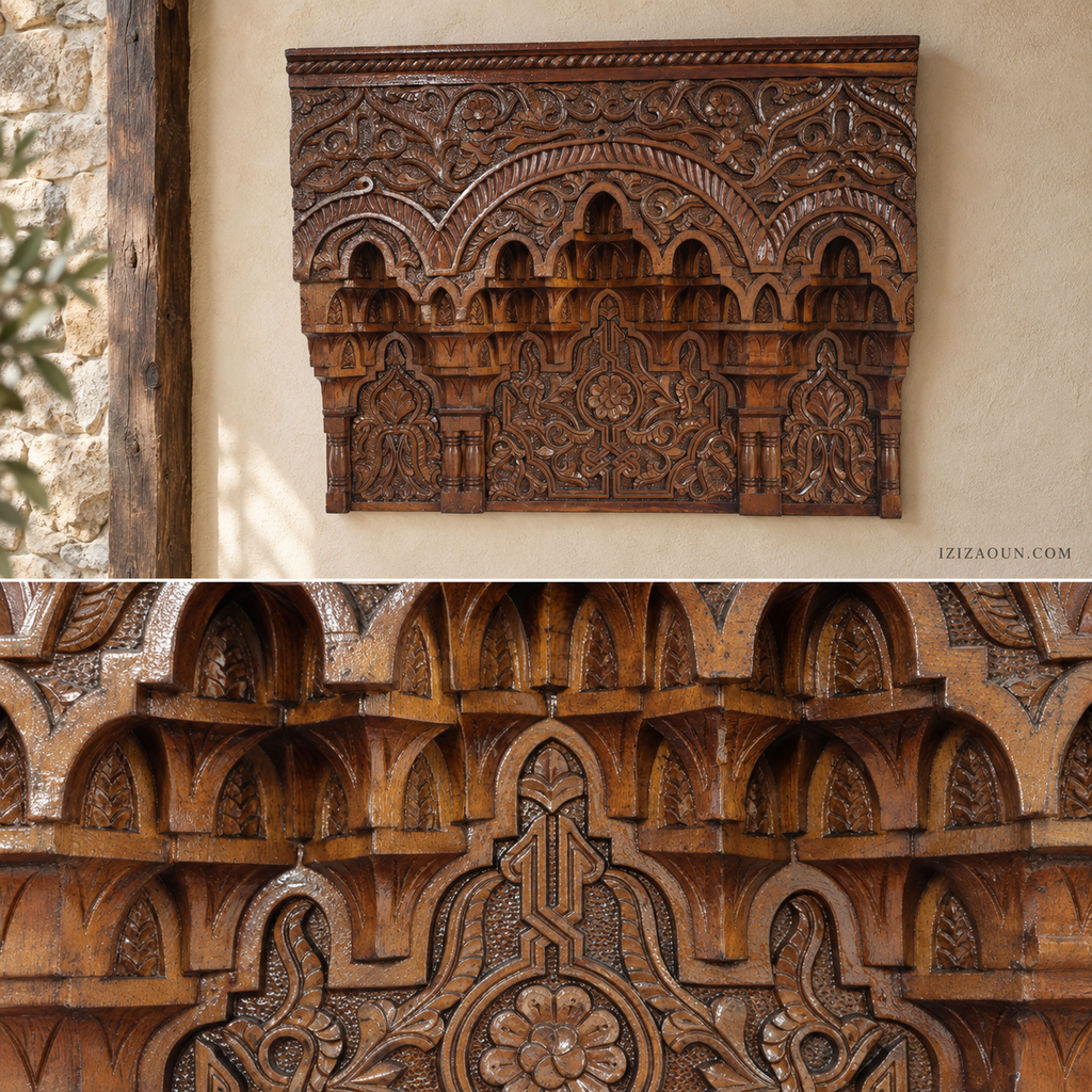 Grand panneau mural en bois sculpté – 85 × 66 cm