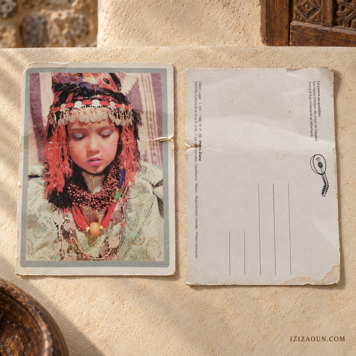 Carte postale marocaine vintage – Portrait traditionnel – 1982