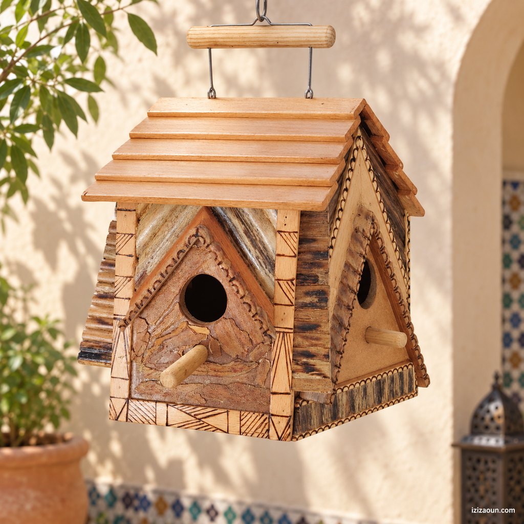 Nichoir artisanal en bois à 3 ouvertures – Pièce unique 27 × 24 cm